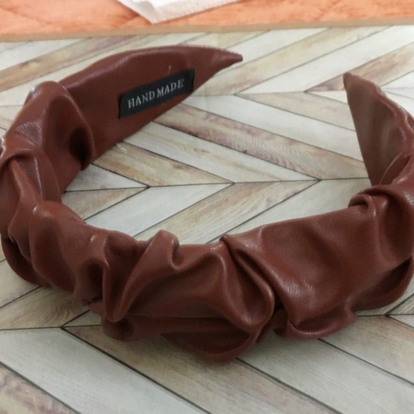 Sincerly Jules Brown Styling Faux Leather Scrunched Headband with Knotted Design - Picture 7 of 10